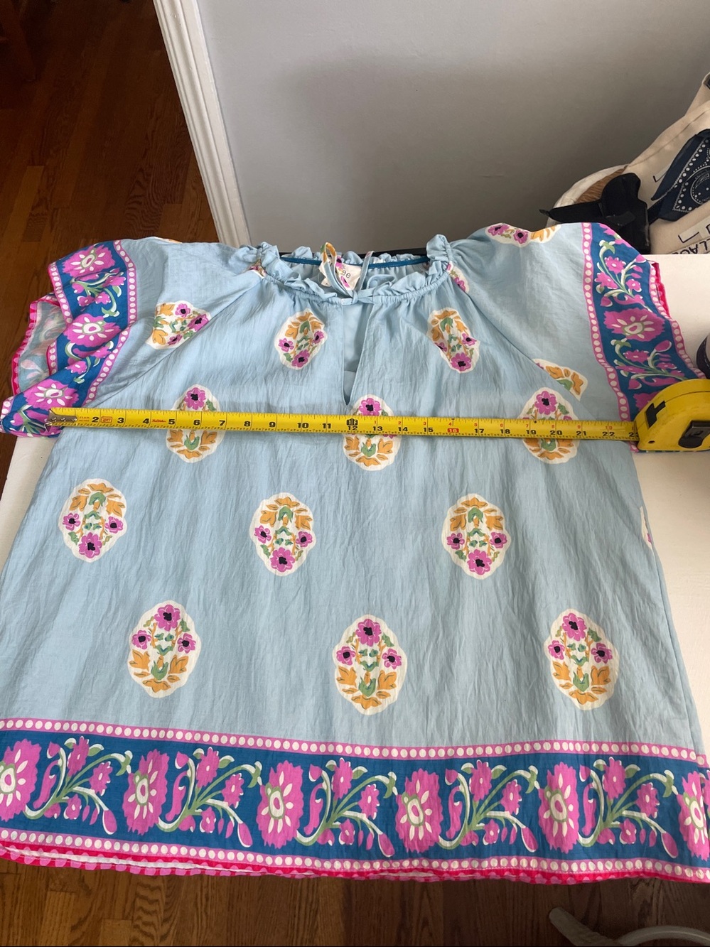 umgee Light Blue Floral Peasant Top, worn once, great with white pants. - Picture 6 of 6